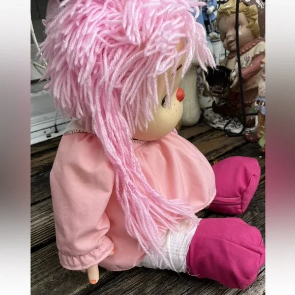 Ice Cream Doll Girl Pink Yarn Hair Blue Eyes 23” J Shin Co Plastic Vintage 80s